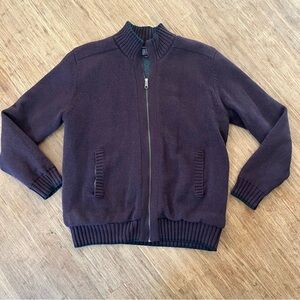 Ike behar Men's Burgundy/Black Full Zip Knit Sherpa Lined Knit Sweater SZ M